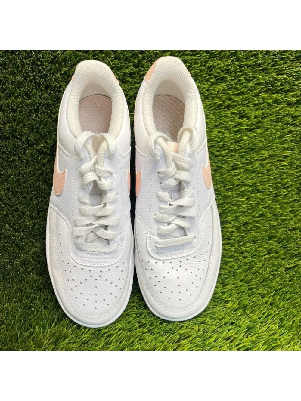 Nike Court Vision Low Womens Size 8 White Pink Athletic Leather Shoes Sneakers